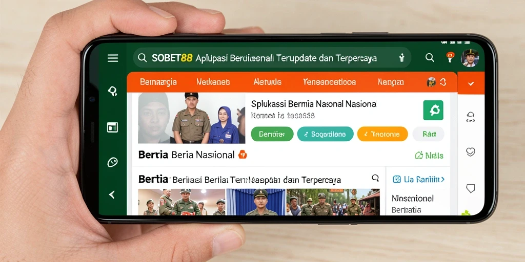 Antarmuka aplikasi SOBET88 yang menampilkan berita nasional terbaru.