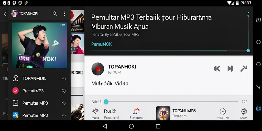 Screenshot TOPANHOKI menampilkan antarmuka Pemutar MP3 yang intuitif dan menarik.